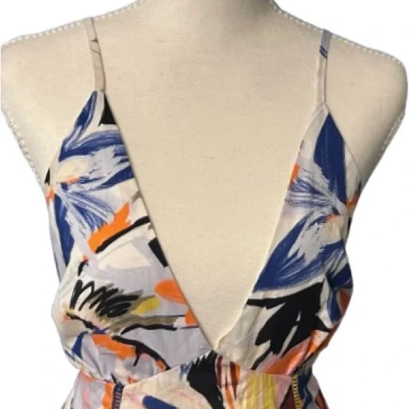 100% Cotton AQUA Floral Print Maxi Tropical Boho Resort Beach Medium Bow Halter - Picture 2 of 12